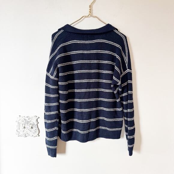Faherty Miramar Linen Polo Sweater Navy Mystic and Cream Striped M - Picture 10 of 10